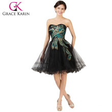 Grace Karin Newest Design Strapless Tulle Ball Short Peacock Cocktail Dress CL007541-1